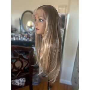 Stunning Human hair blend wig dimensional neutral blond with HD 13x7 lace New